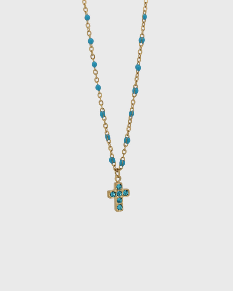 Collier CROIX bleu