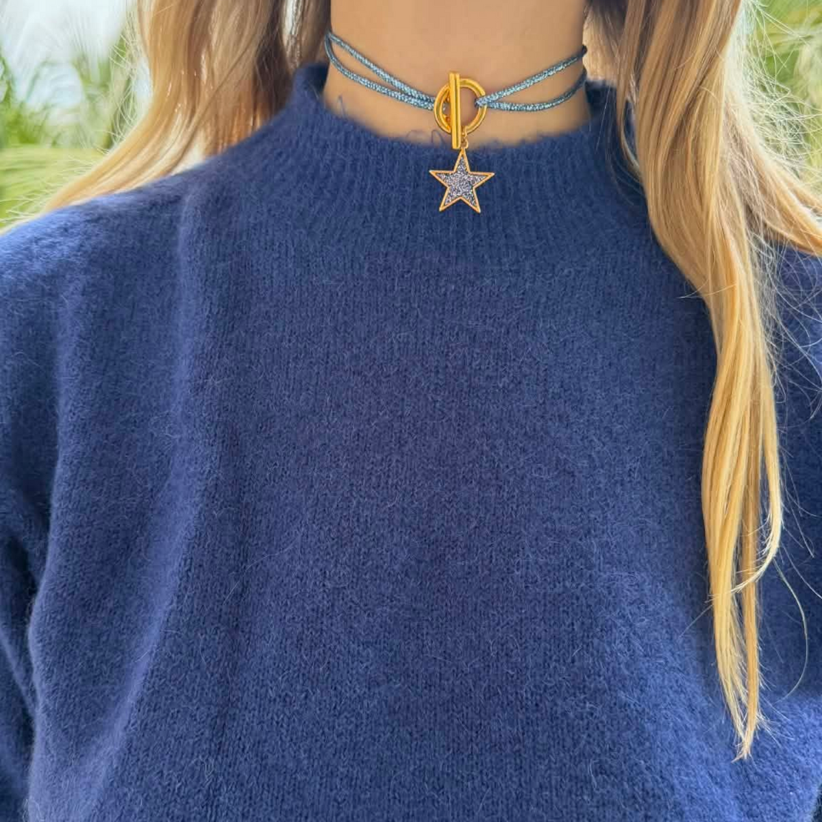 Collier LEONA bleu cordon pailleté – SMTZ